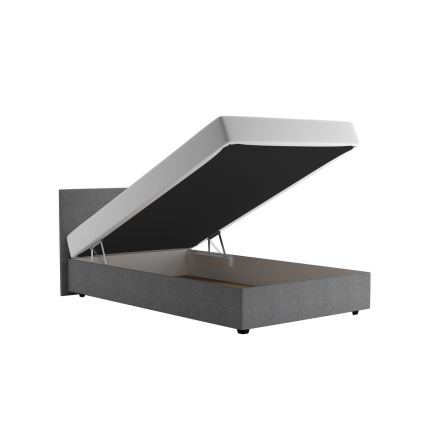 Cama tapizada con espacio de almacenamiento y colchón DARIA 120x200 cm gris
