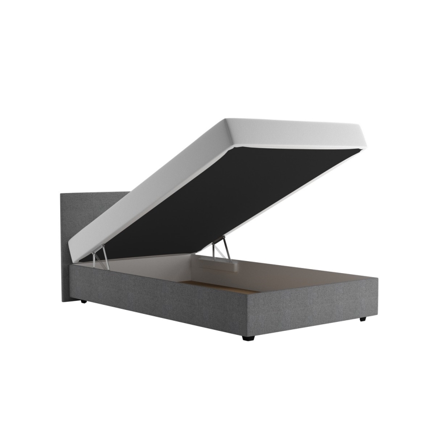 Cama tapizada con espacio de almacenamiento y colchón DARIA 120x200 cm gris