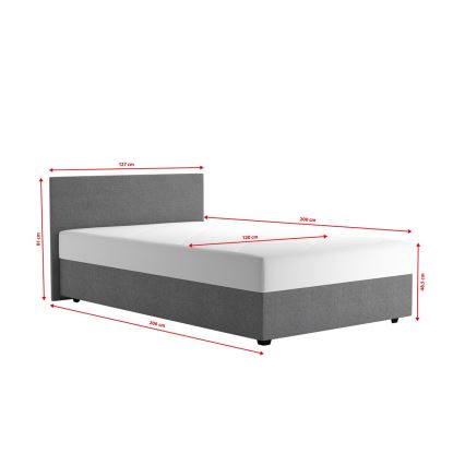 Cama tapizada con espacio de almacenamiento y colchón DARIA 120x200 cm gris