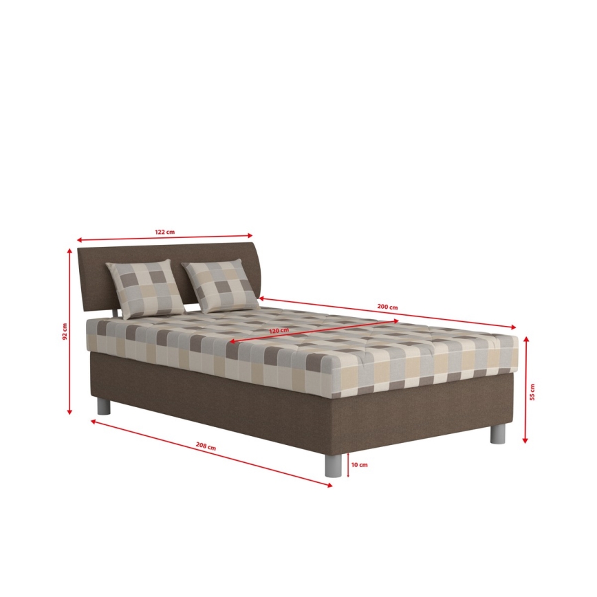 Cama tapizada con espacio de almacenamiento y colchón GEORGE 120x200 cm marrón