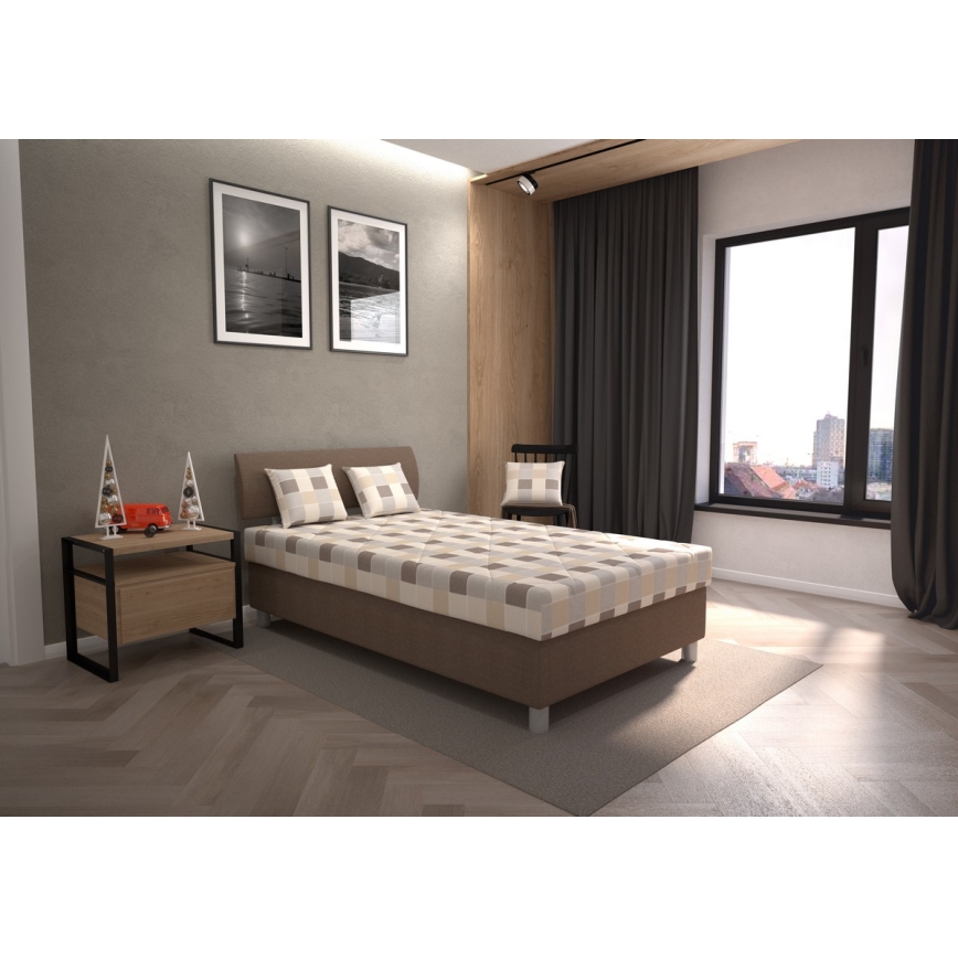 Cama tapizada con espacio de almacenamiento y colchón GEORGE 140x200 cm marrón
