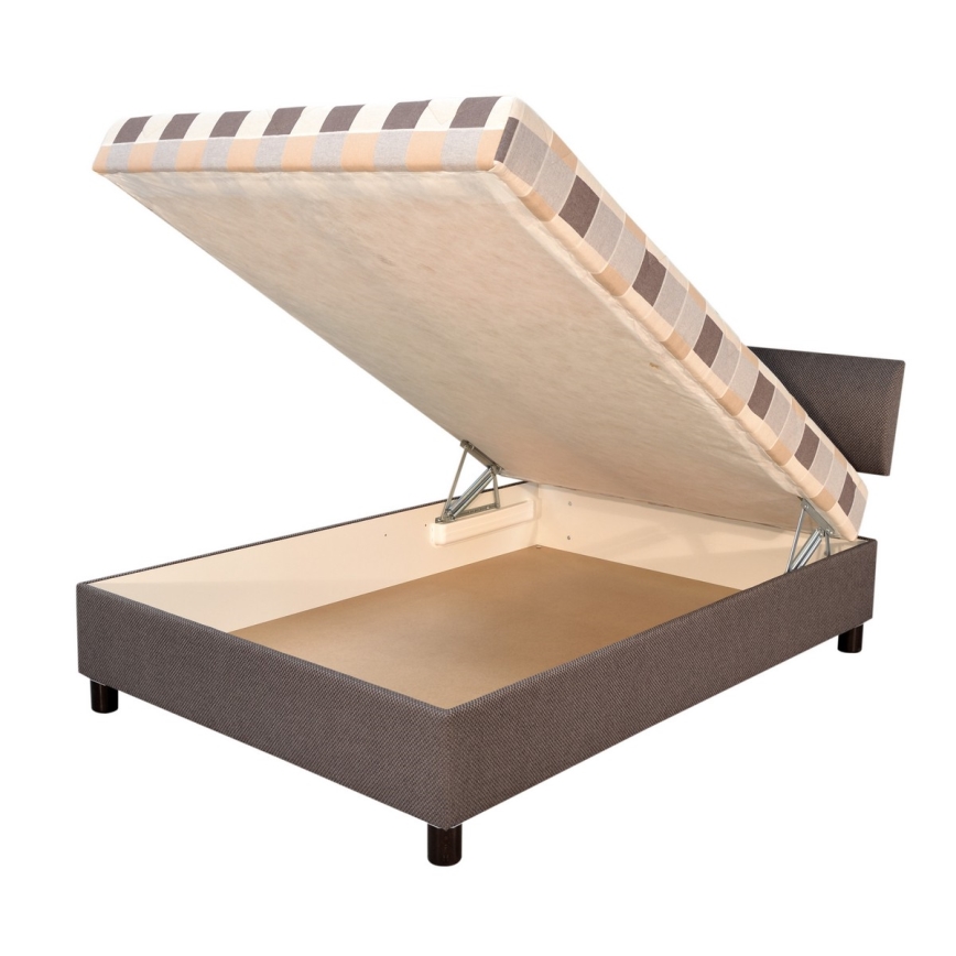 Cama tapizada con espacio de almacenamiento y colchón GEORGE 140x200 cm marrón