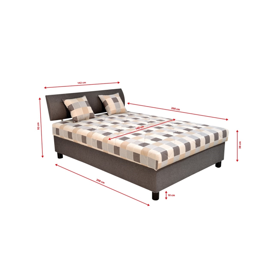 Cama tapizada con espacio de almacenamiento y colchón GEORGE 140x200 cm marrón