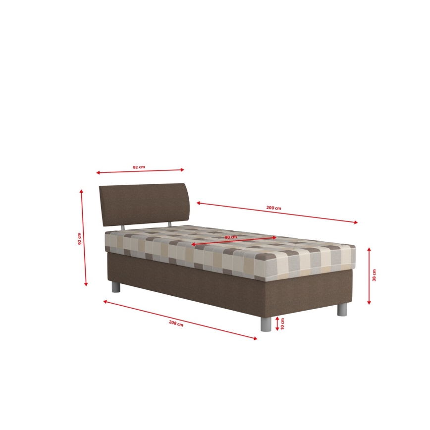 Cama tapizada con espacio de almacenamiento y colchón GEORGE 90x200 cm marrón
