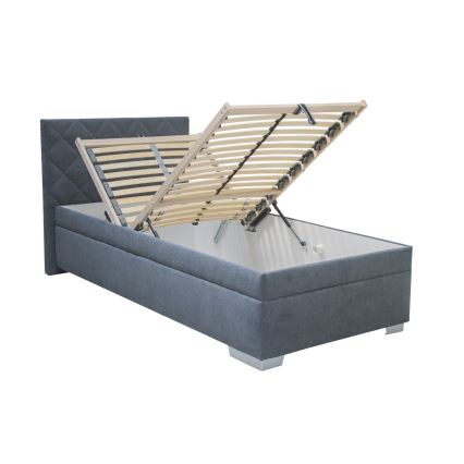 Cama tapizada con espacio de almacenamiento y colchón LANA 90x200 cm azul