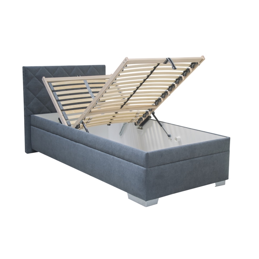 Cama tapizada con espacio de almacenamiento y colchón LANA 90x200 cm azul