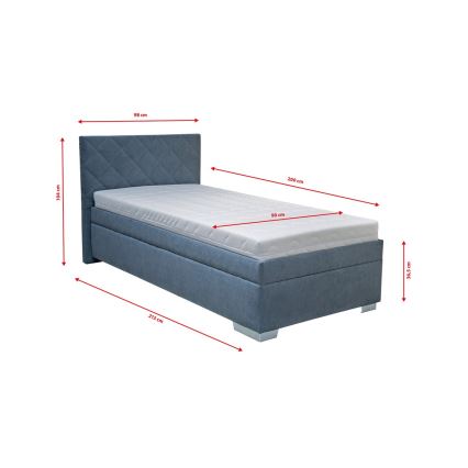 Cama tapizada con espacio de almacenamiento y colchón LANA 90x200 cm azul