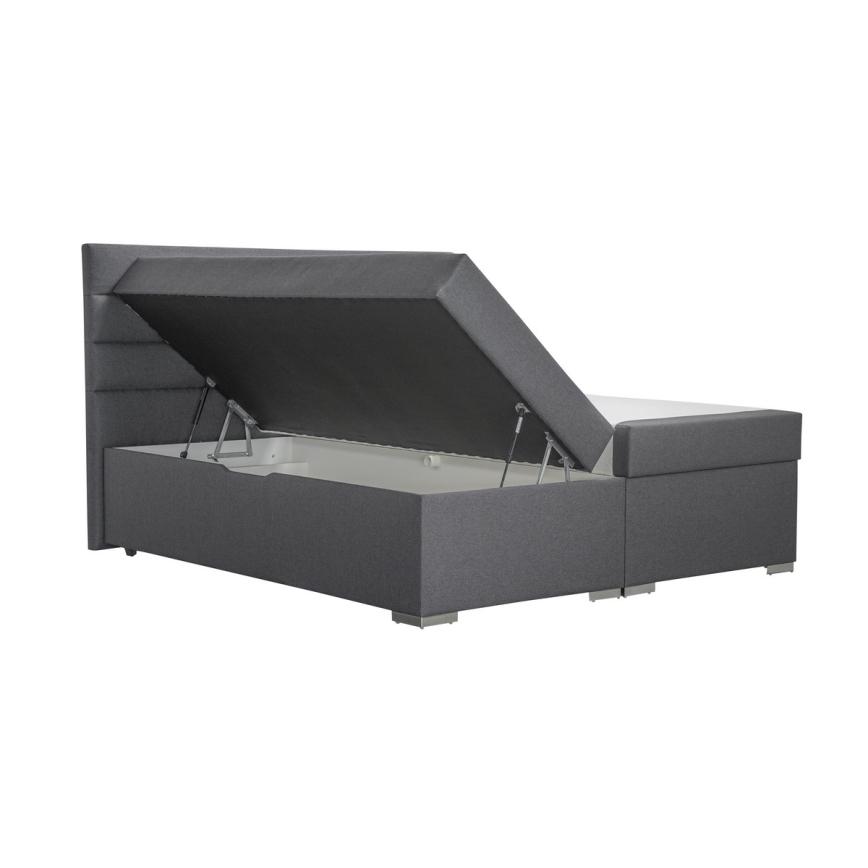Cama tapizada con un espacio de almacenamiento y colchón con un topper NEW BOLERO 160x200 cm gris