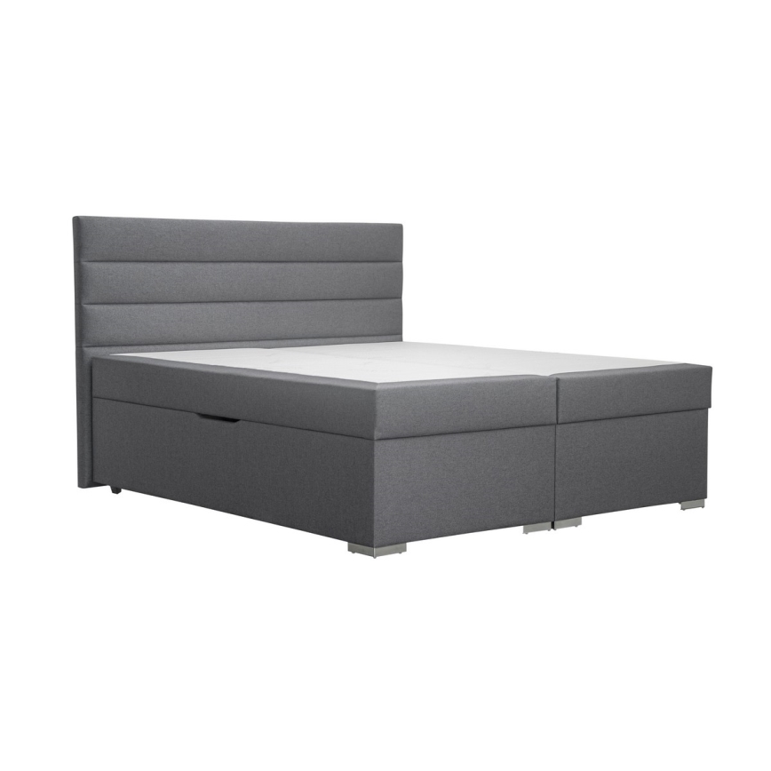 Cama tapizada con un espacio de almacenamiento y colchón con un topper NEW BOLERO 160x200 cm gris