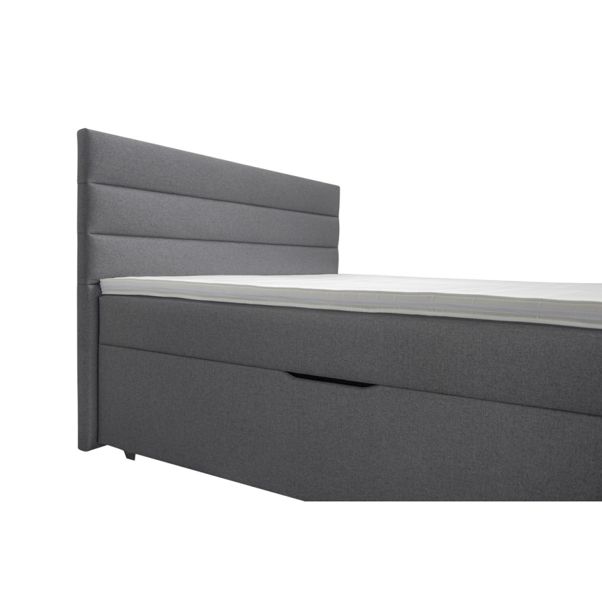 Cama tapizada con un espacio de almacenamiento y colchón con un topper NEW BOLERO 160x200 cm gris