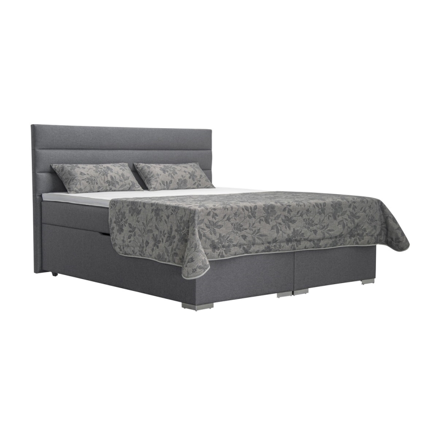 Cama tapizada con un espacio de almacenamiento y colchón con un topper NEW BOLERO 160x200 cm gris
