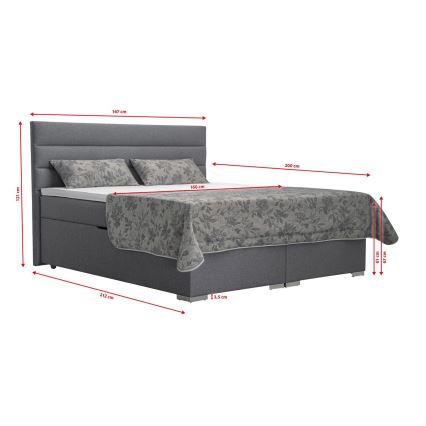 Cama tapizada con un espacio de almacenamiento y colchón con un topper NEW BOLERO 160x200 cm gris
