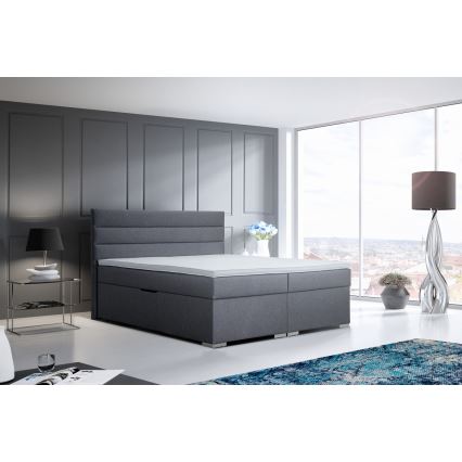 Cama tapizada con un espacio de almacenamiento y colchón con topper NEW BOLERO 180x200 cm gris