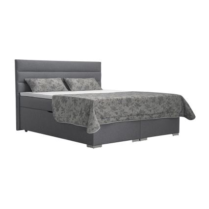 Cama tapizada con un espacio de almacenamiento y colchón con topper NEW BOLERO 180x200 cm gris