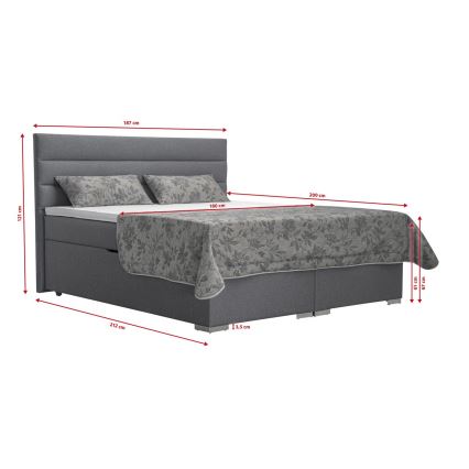 Cama tapizada con un espacio de almacenamiento y colchón con topper NEW BOLERO 180x200 cm gris