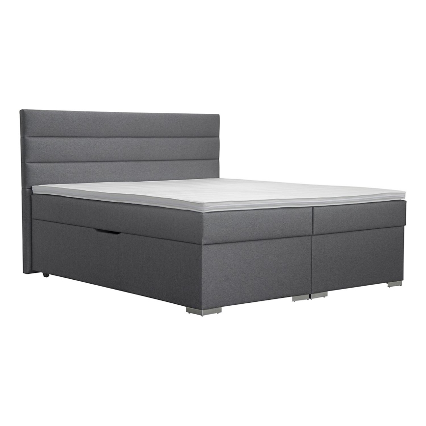 Cama tapizada con un espacio de almacenamiento y colchón con un topper NEW BOLERO 160x200 cm gris