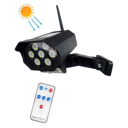 LED Cámara de seguridad solar ficticia con sensor LED/3,7V 1200 mAh IP44 negro + control remoto