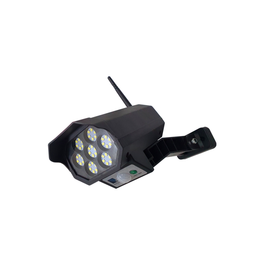LED Cámara de seguridad solar ficticia con sensor LED/3,7V 1200 mAh IP44 negro + control remoto