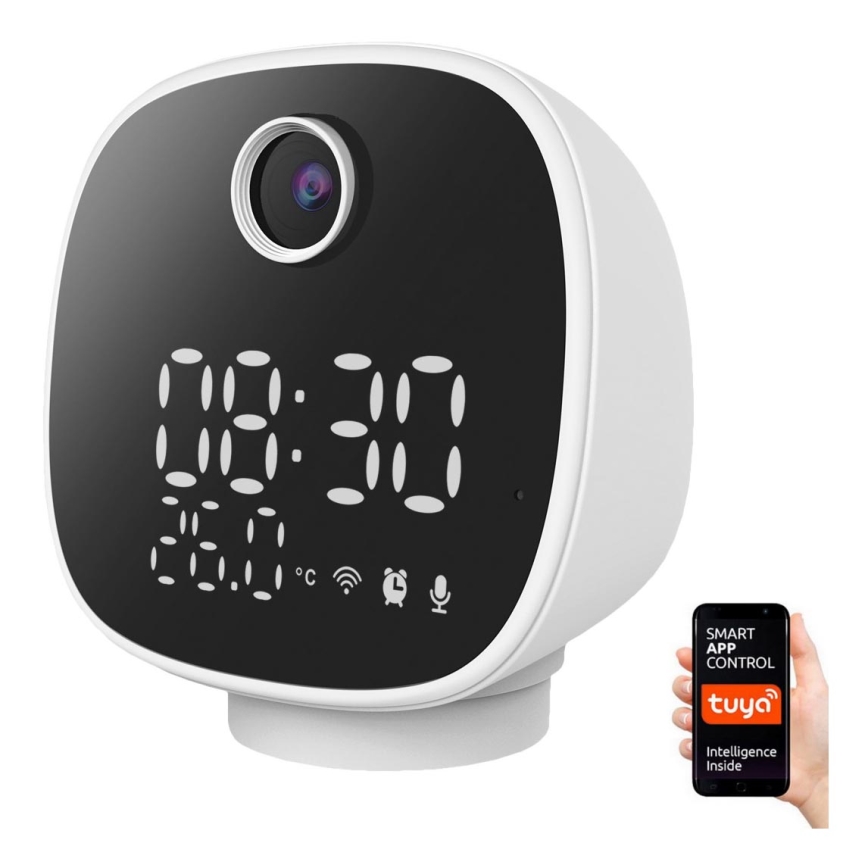 Cámara inteligente con despertador, termómetro y luz LED 1296p 3Mpx 5V Wi-Fi Tuya IP65