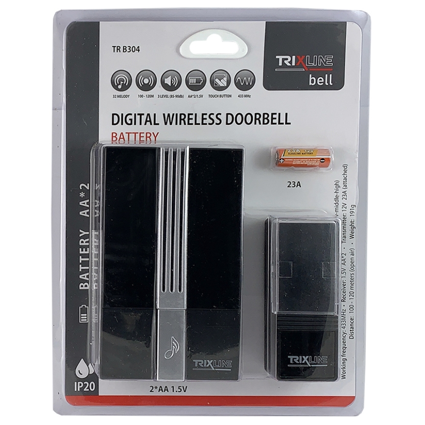 Campana inalámbrica BELL 1x23A + 2xAA negro