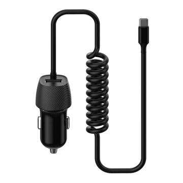 Cargador de coche 1xUSB 5V/1A + conector USB-C 150 cm negro