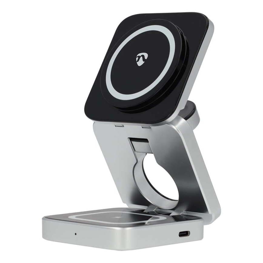 Cargador inlámbrico 3en1 15W plata