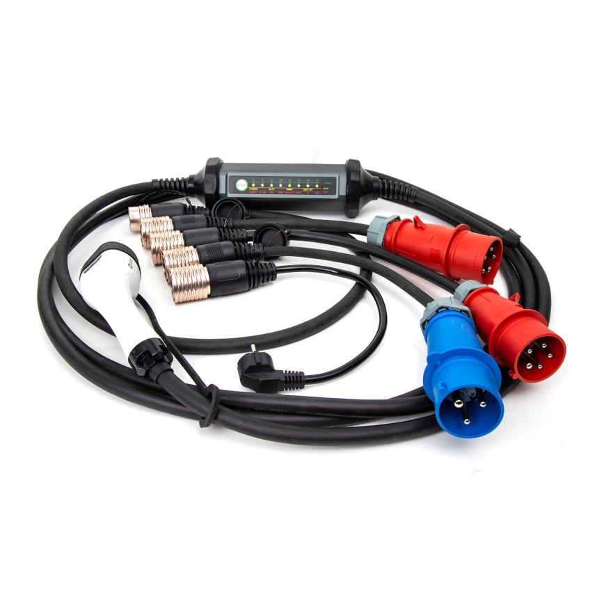 Cargador portátil para coches eléctricos con 4 adaptadores Tipo 2 32A/480V 22kW 5m IP67