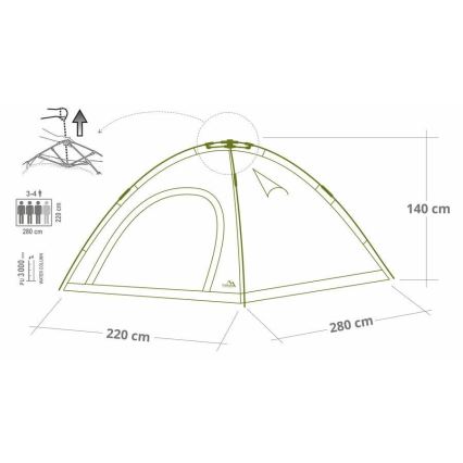 Carpa plegable rápida para 3-4 personas PU 3000 mm verde