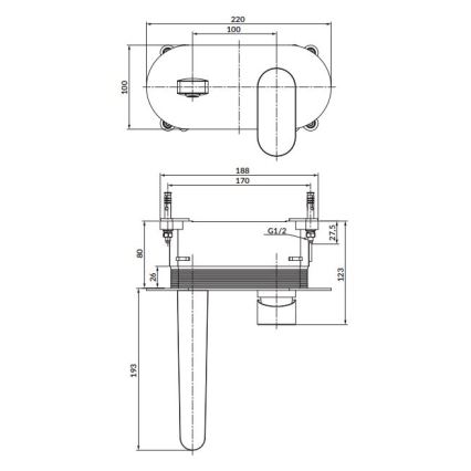 Cersanit S951-330 - Grifo de lavabo para instalación empotrada CREA cromo brillante