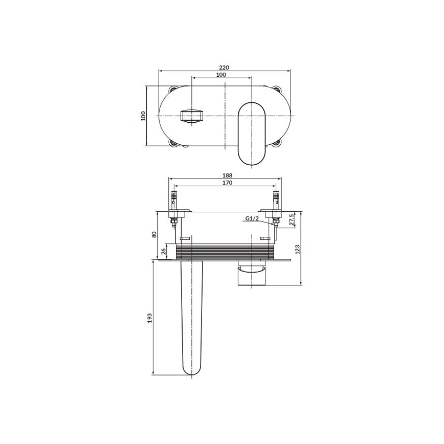 Cersanit S951-330 - Grifo de lavabo para instalación empotrada CREA cromo brillante