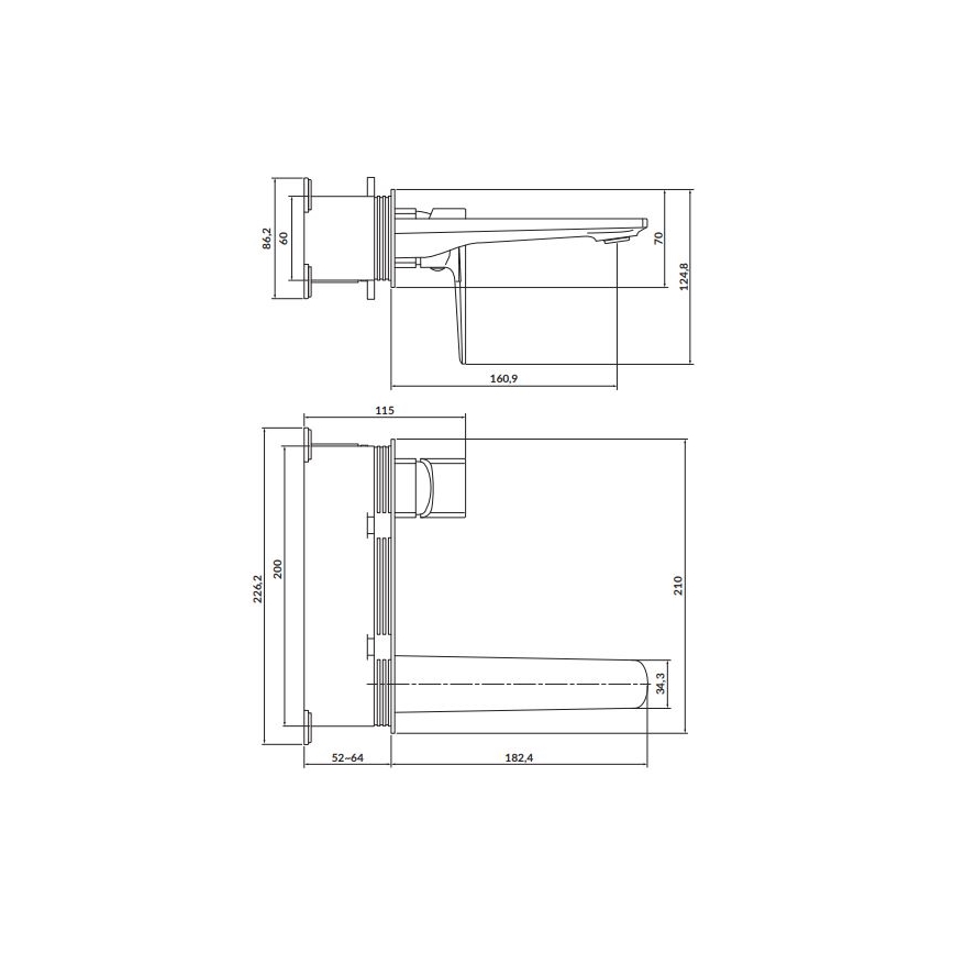 Cersanit S951-385 - Grifo de lavabo para instalación empotrada LARGA negro