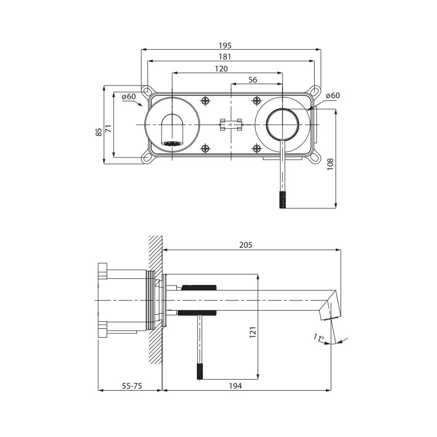 Cersanit S951-593 - Grifo de lavabo para instalación empotrada ZEN cromo brillante