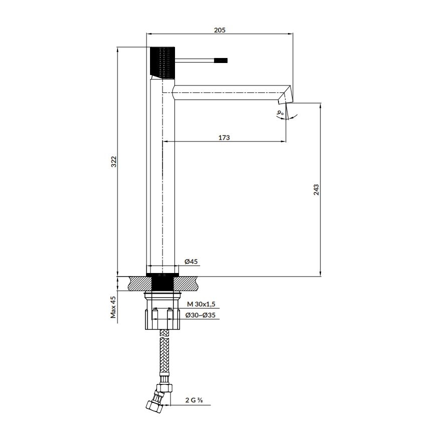 Cersanit S951-599 - Grifo de lavabo ZEN 32,2 cm negro