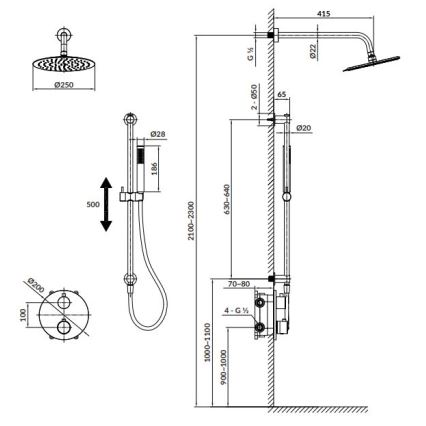 Cersanit S952-032 - Juego de ducha con grifo empotrado termostático ZEN cromo brillante