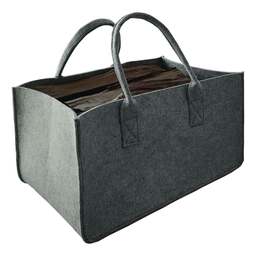 Cesta de madera de fieltro con asas 27x50 cm gris