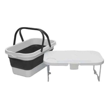 Cesta de picnic plegable para camping con tapa 2en1 blanco/gris