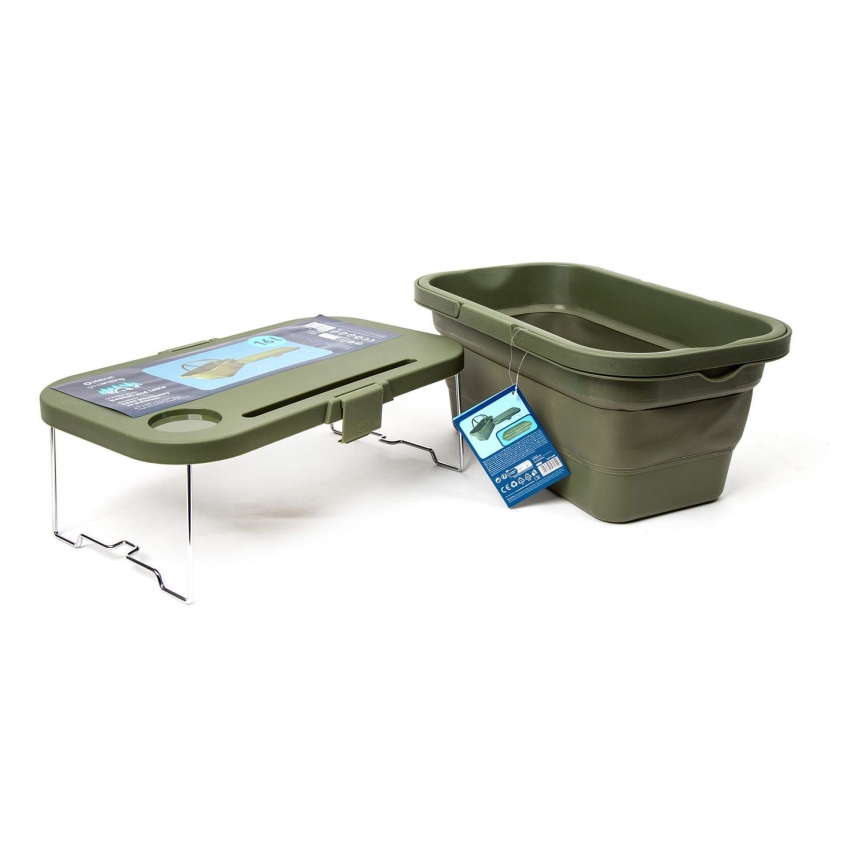 Cesta de picnic plegable para camping con tapa 2en1 verde