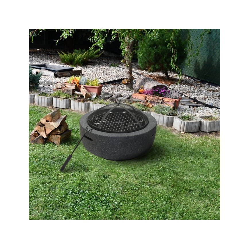 Chimenea de leña portátil con parrilla gris