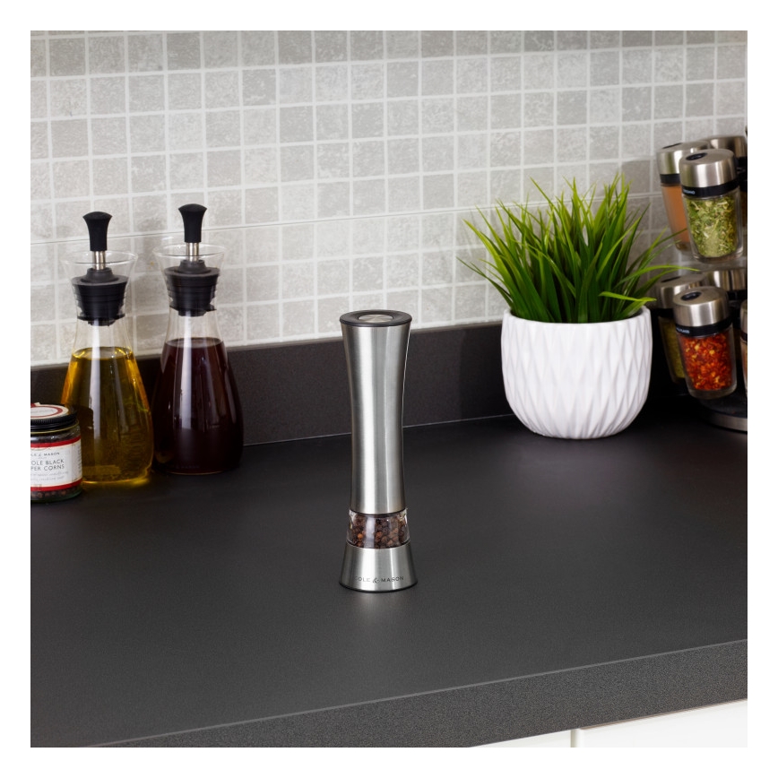 Cole&Mason - Eléctrico salt or pepper grinder BURFORD 4xAAA 18 cm cromo mate