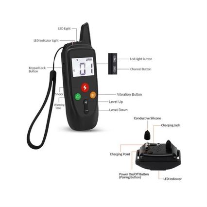 Collar de adiestramiento eléctrico para perros 52cm 500m 3,7V 300 mAh IP67