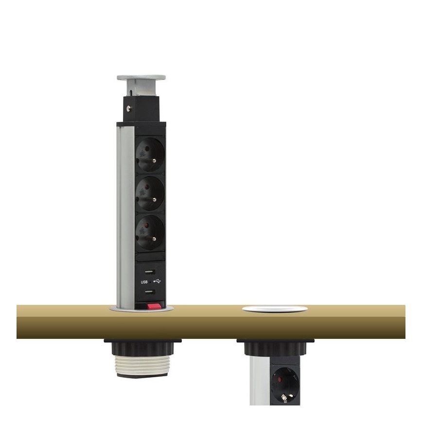 Columna conectable de toma de corriente para la mesa 2x230V + 2xUSB