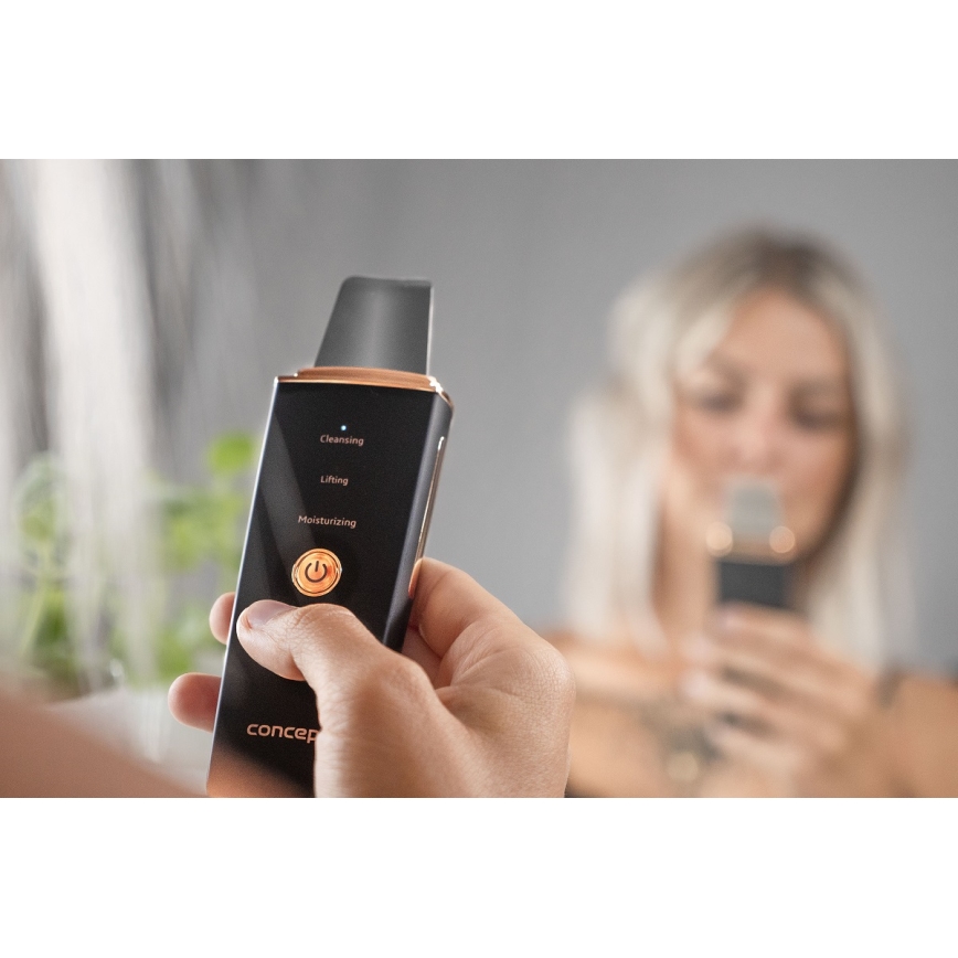 Concept PO2060 - Espátula ultrasónica cosmética PERFECT SKIN 3,5W/5V USB 500 mAh IPX6 negro