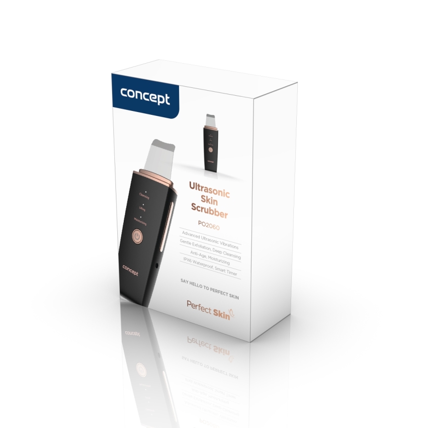 Concept PO2060 - Espátula ultrasónica cosmética PERFECT SKIN 3,5W/5V USB 500 mAh IPX6 negro