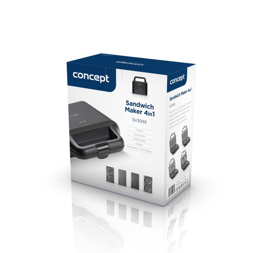 Concept SV3055 - Sandwichera 4en1 700W/230V negro