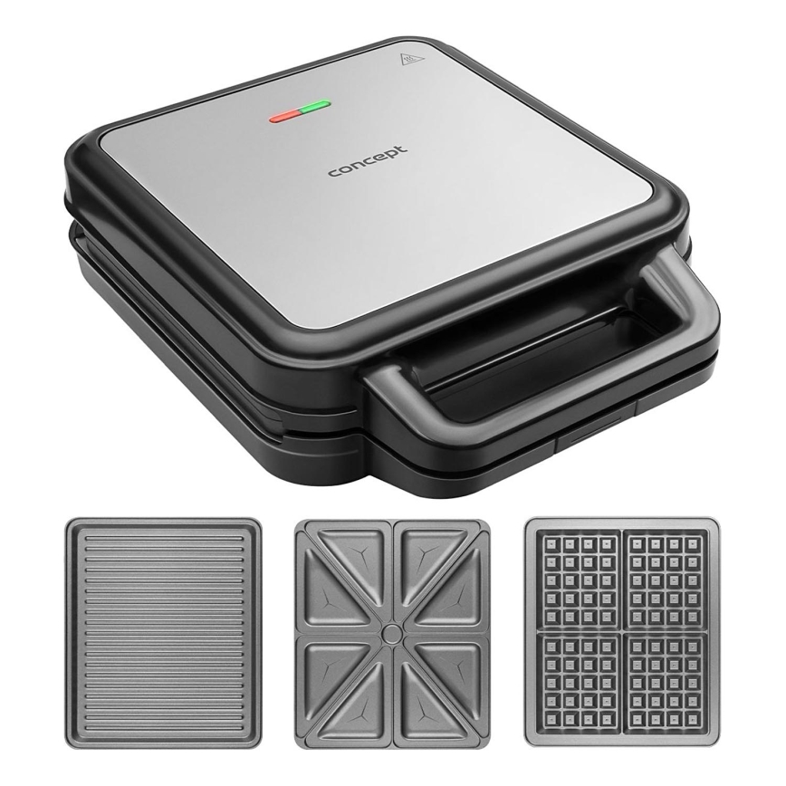 Concept SV3080 - Sandwichera FAMILY 3en1 1200W/230V negro/acero inoxidable