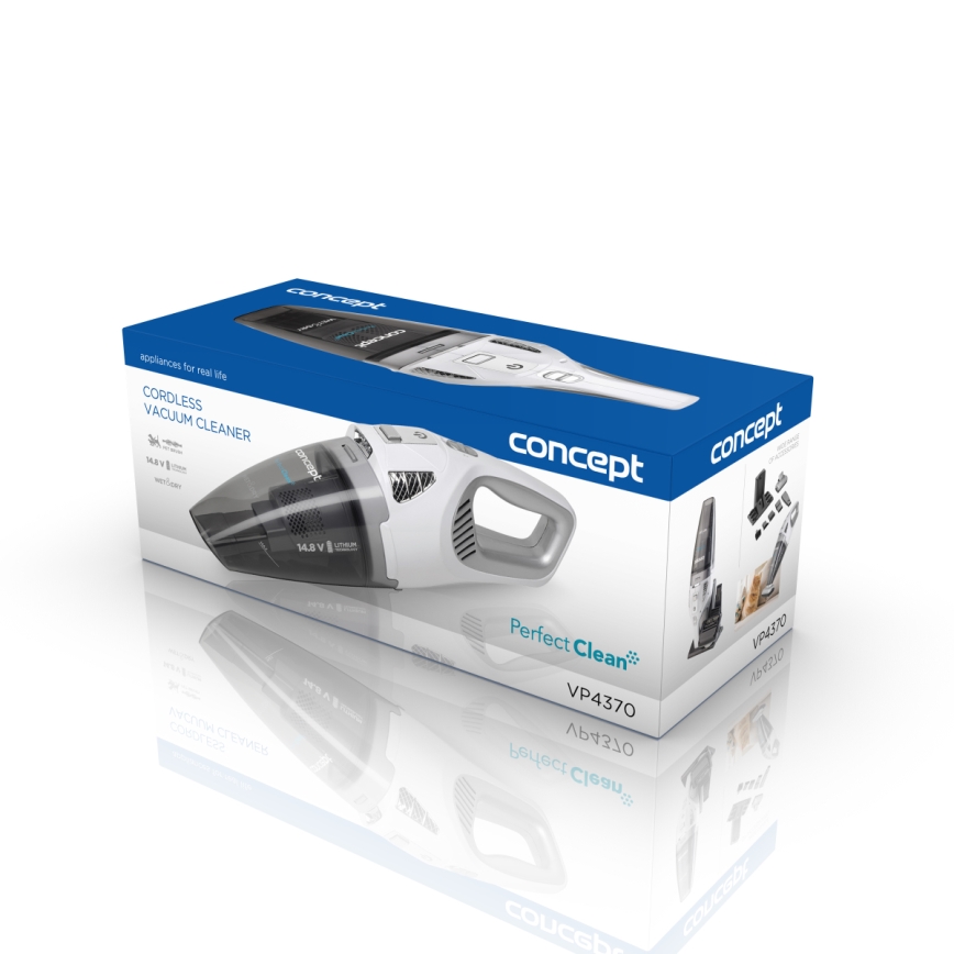 Concept VP4370 - Aspiradora de mano WET & DRY PERFECT CLEAN 90W/14,8V 2200 mAh blanco