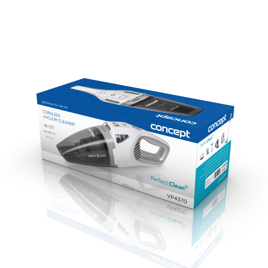 Concept VP4370 - Aspiradora de mano WET & DRY PERFECT CLEAN 90W/14,8V 2200 mAh blanco