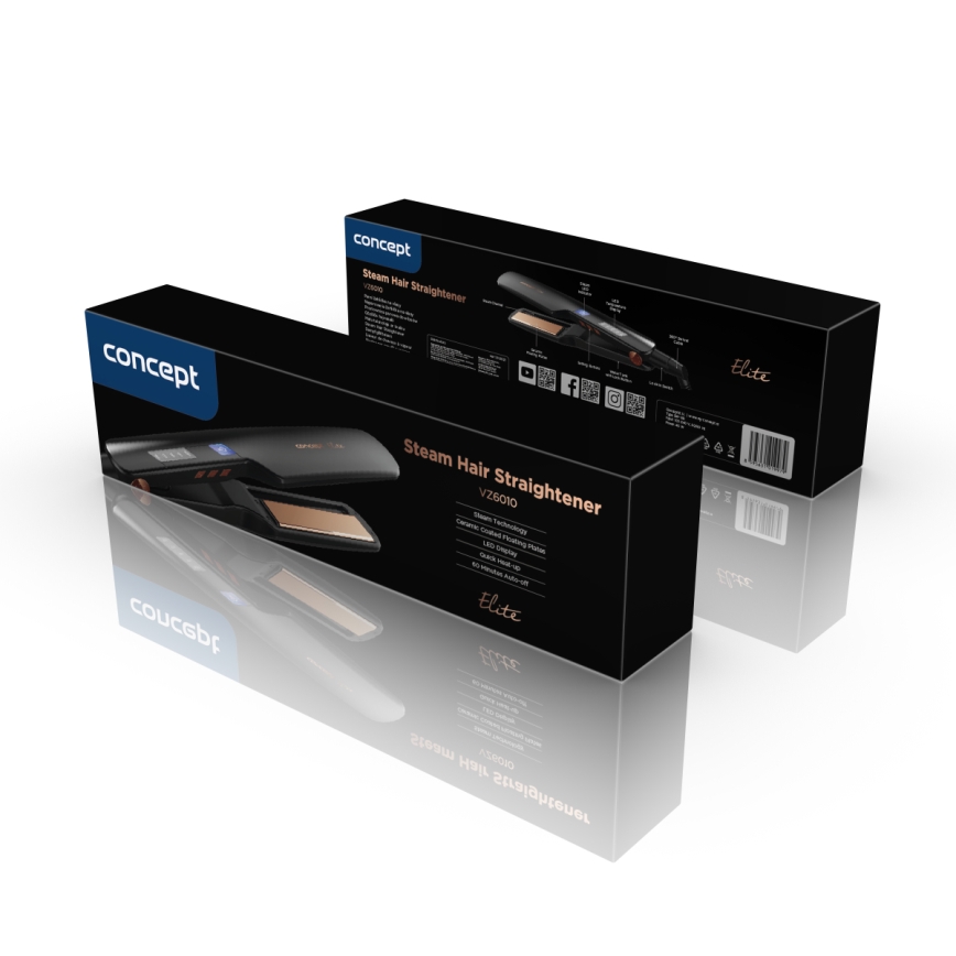 Concept VZ6010 - Plancha de pelo a vapor con pantalla LED ELITE STEAM BOOST 54W/230V negro