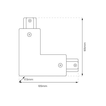 Conector para luces en sistema de rieles monofásico tipo L + fuente de alimentación blanco