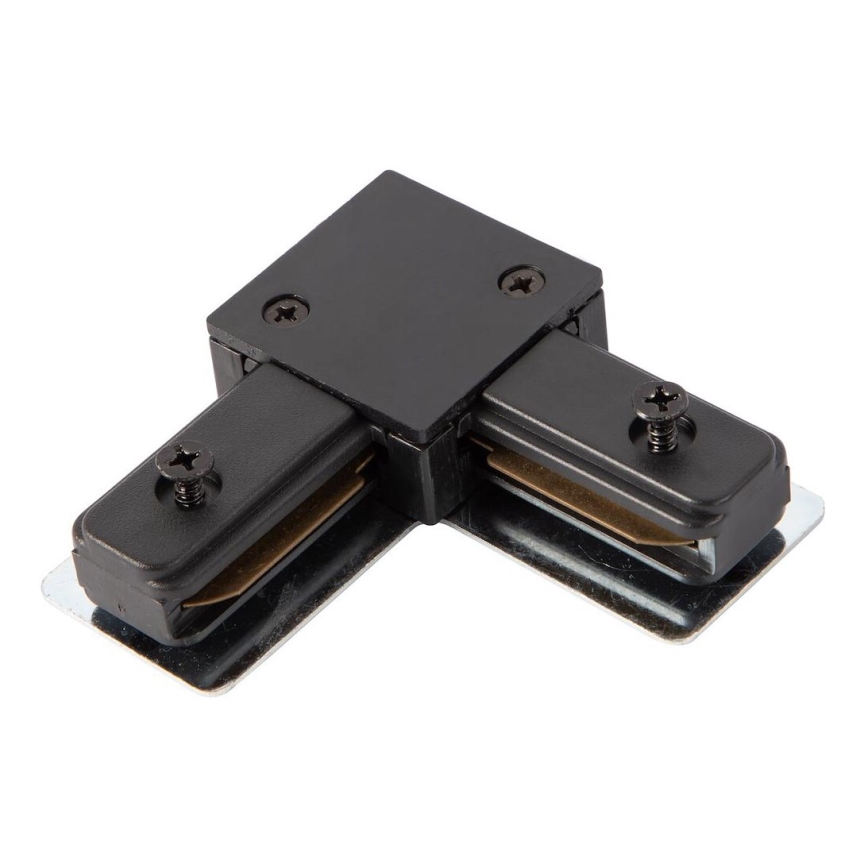 Conector para luces en sistema de rieles monofásico tipo L negro